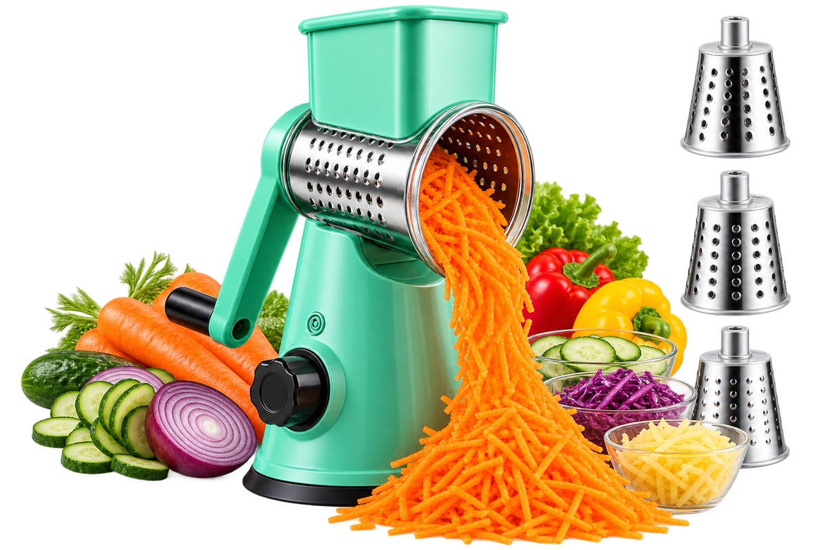 3-in-1 manual rotary cheese and vegetable grater